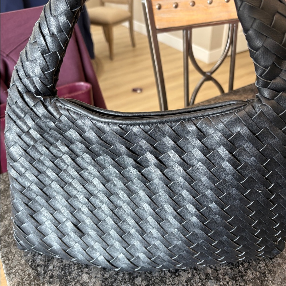 Walter Baker Black Woven Shoulder Bag with Padded Handle